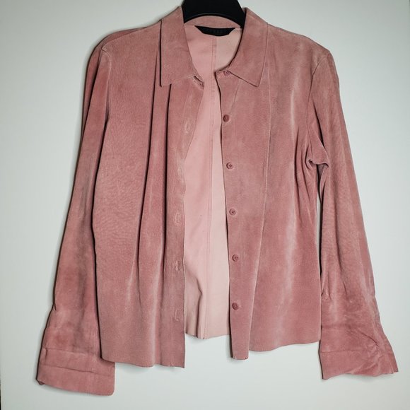 EXPRESS Pink 100% Genuine Leather Suede Shirt Jacket Shacket Size 11/12 M Vtg - Picture 10 of 12
